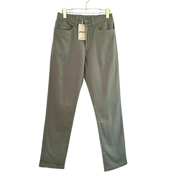 Pact Stretch Twill Pant Women Medium Green Organic Cotton High Waist Minimalist - Picture 1 of 8